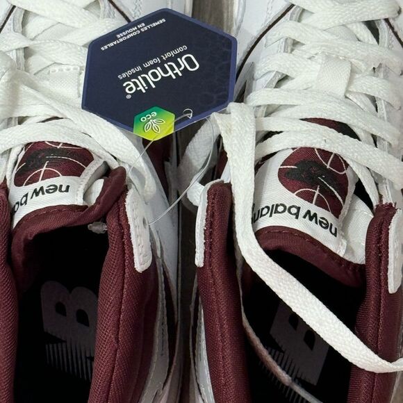 New Balance White and Red Athletic Shoes with Leather Upper - Picture 2 of 6